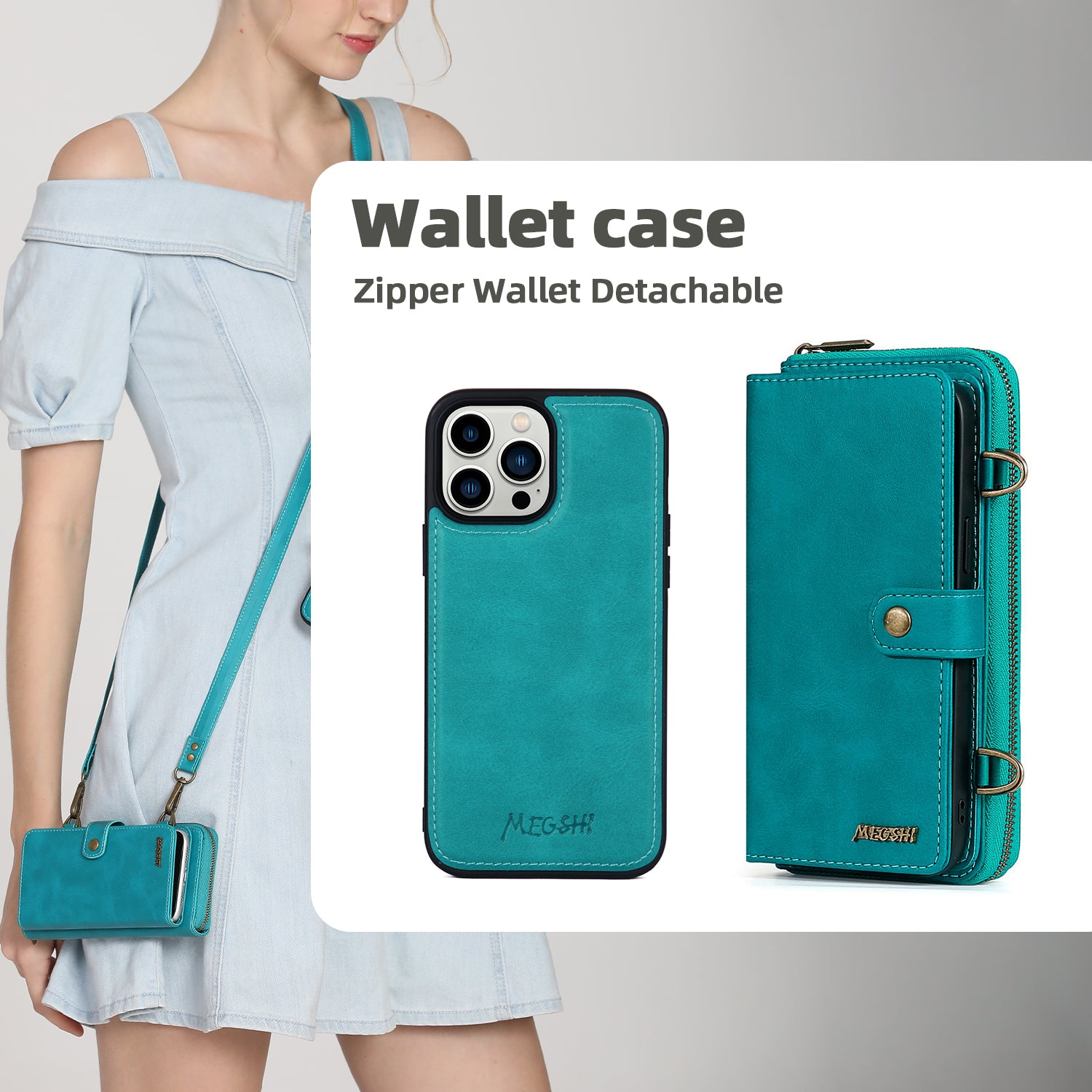 MEGSHI 020 Series for iPhone 14 Pro Detachable 2-in-1 Wallet Cover PU Leather Phone Stand Case MEGSHI 020 Series for iPhone 14 Pro Detachable 2-in-1 Wallet Cover PU Leather Phone Stand Case